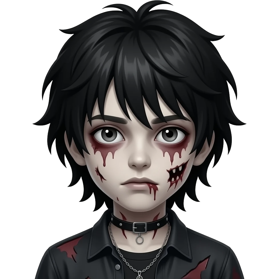 Boy, zombie, black hair, medium long, emo, shaggy, dark, spooky, creepy emoji