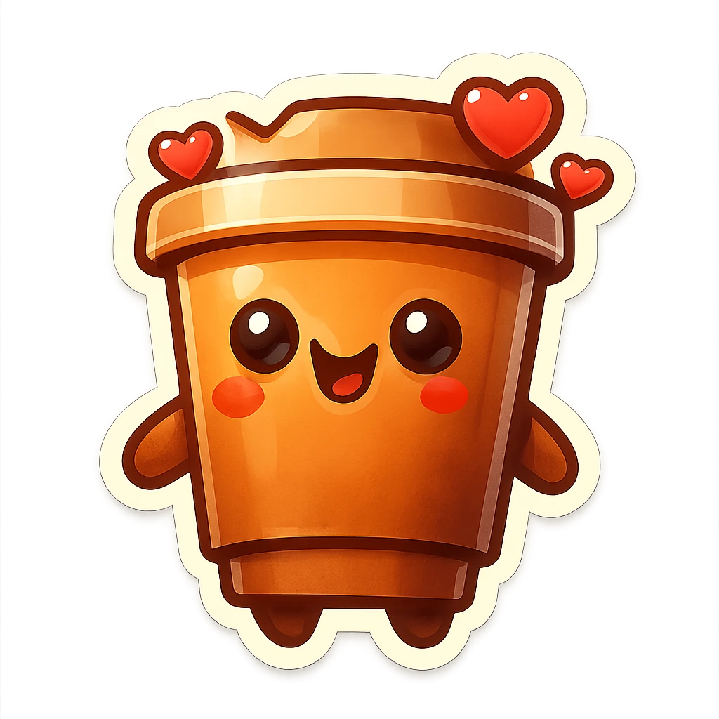 Tall coffee cup, gushing with love, dramatic emoji