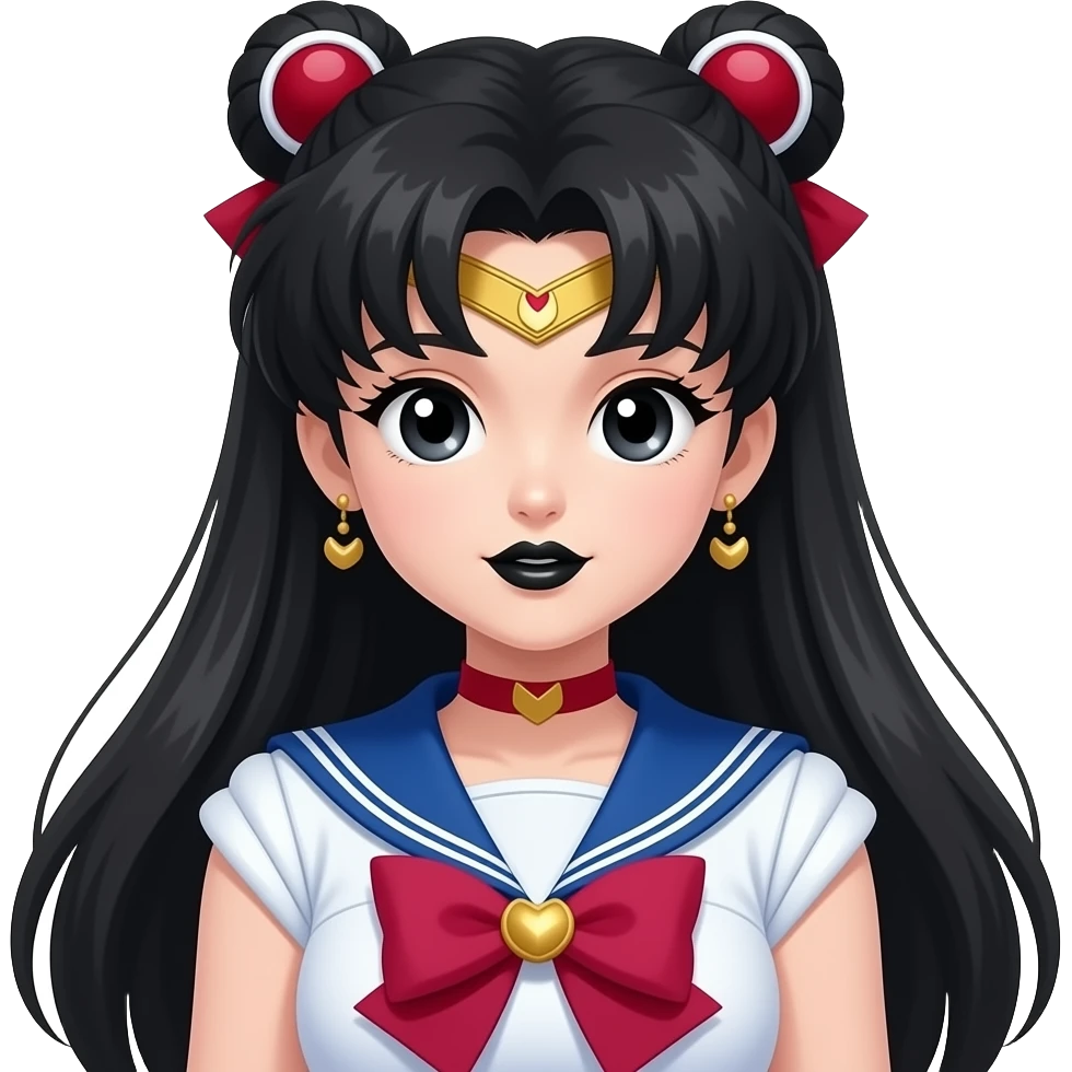 beautiful sailor moon with black hair and black eyes and black lipstick emoji