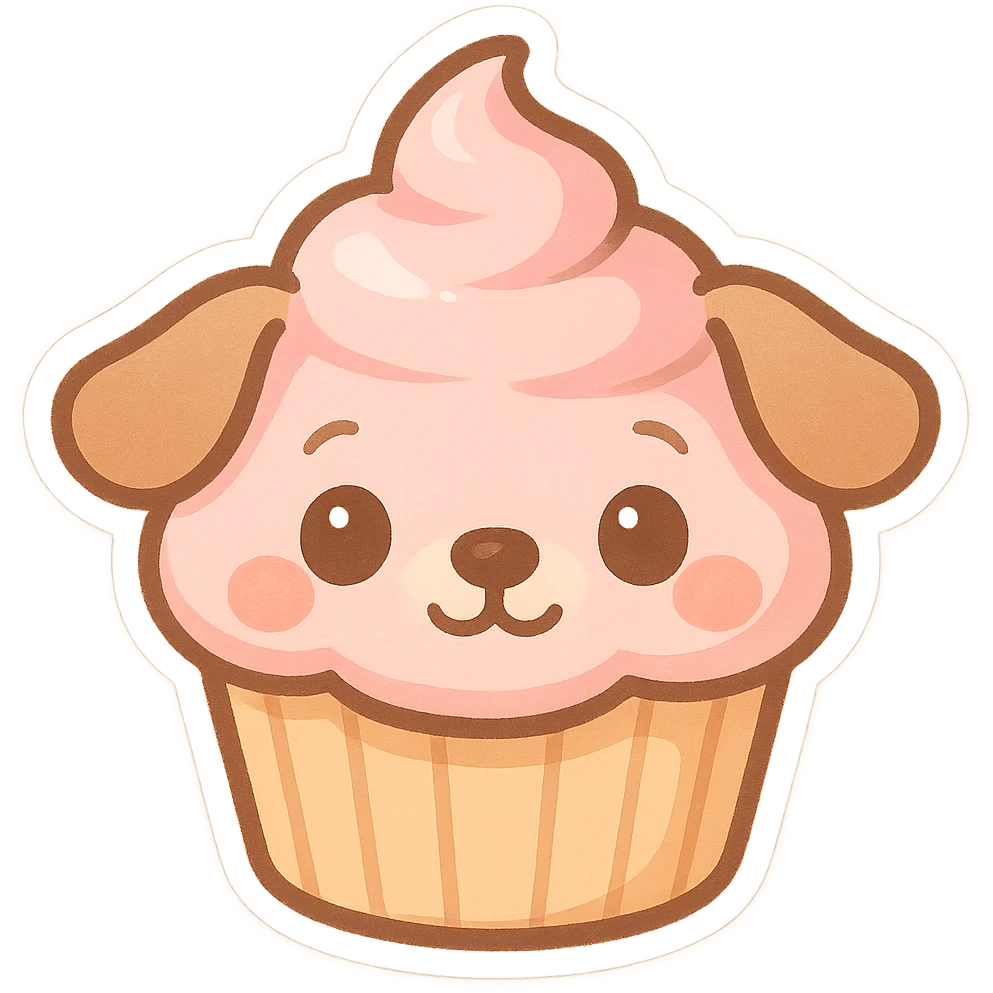 cupcake with pink icing, dog ears and nose, charming and sweet style emoji