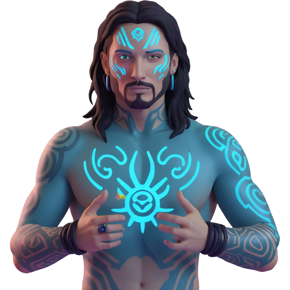 Add more cyberpunk details to Johnny Silverhand: glowing neon tattoos, cybernetic enhancements, holographic elements, and a futuristic cityscape background, keep the 3D emoji style, with no background. emoji
