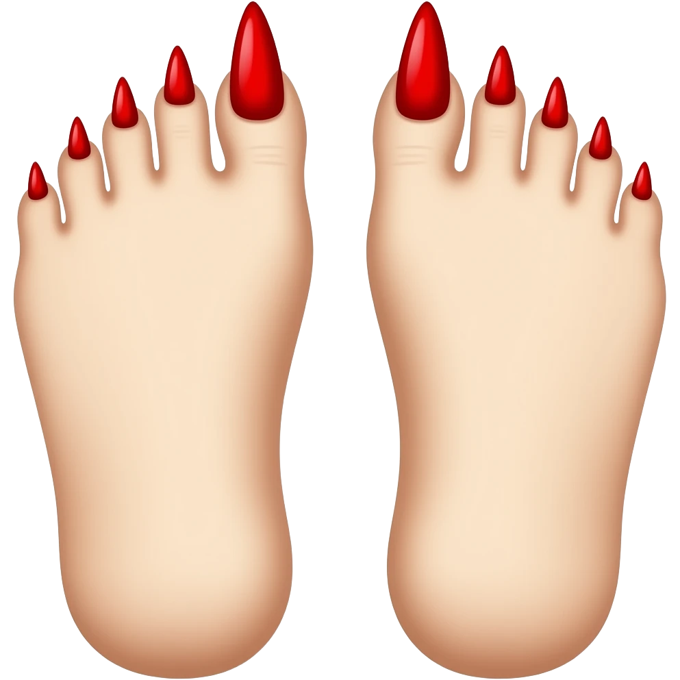 White rinkly feet with red long toenails emoji