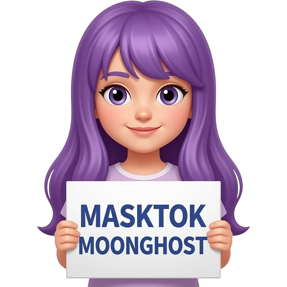 girl with long purple hair with a MASKTOK MOONGHOST sign emoji