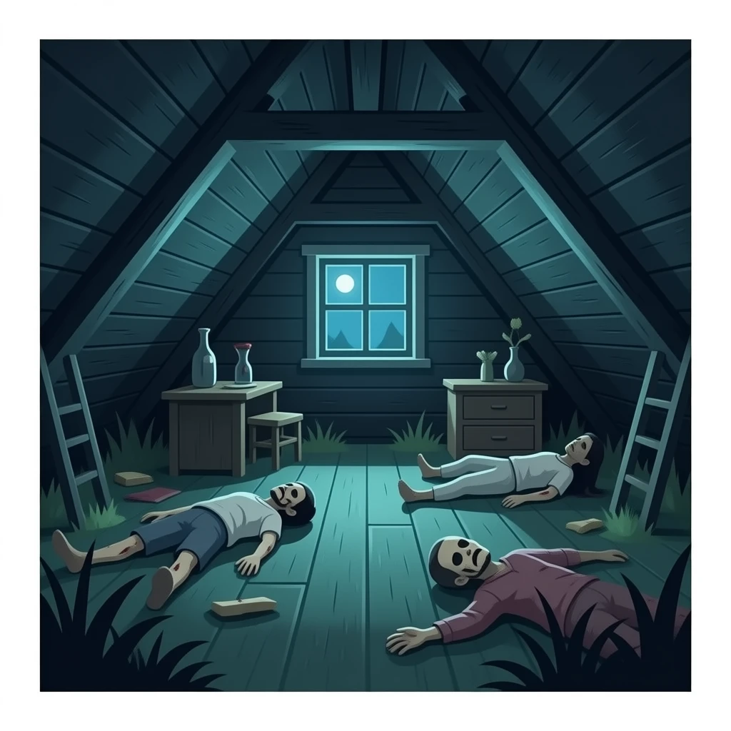 Creepy picture of attic with bodys emoji