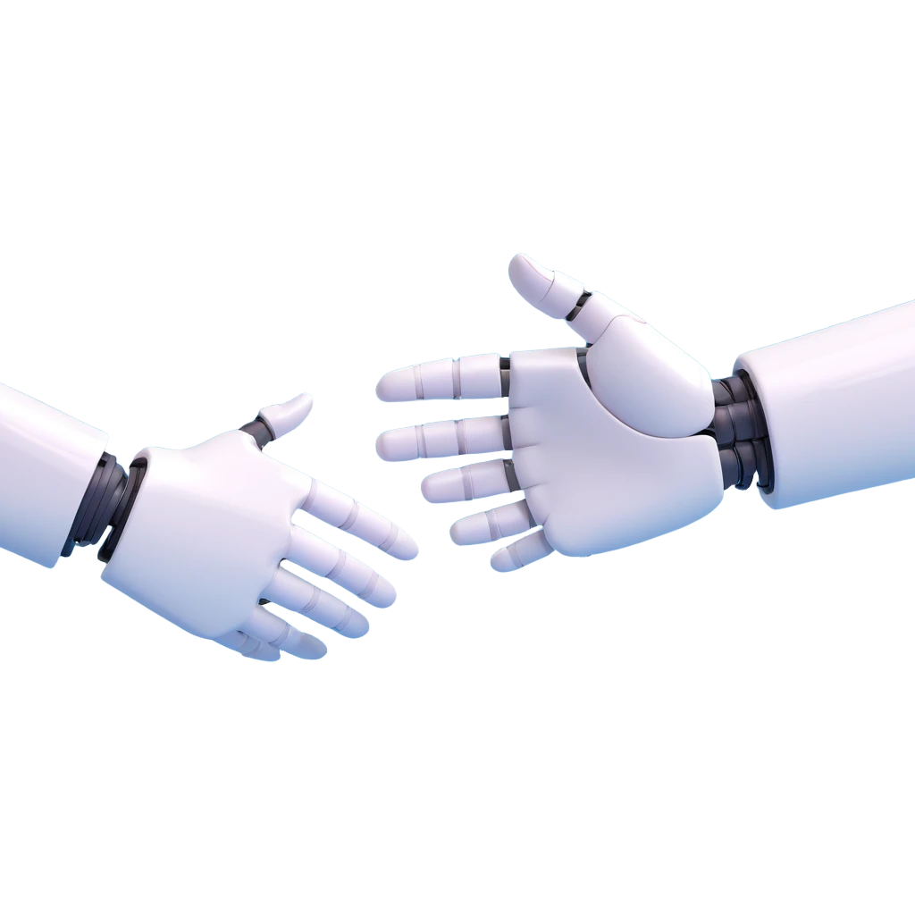 a human hand and a robot hand shaking, 3D style with soft shadows emoji