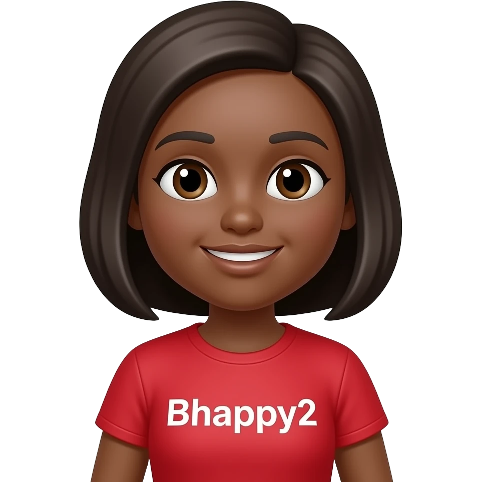 Add the caption Bhappy2 a brown Betty boo female emoji image in a red jumpsuit with the words Bhappy2 suit emoji
