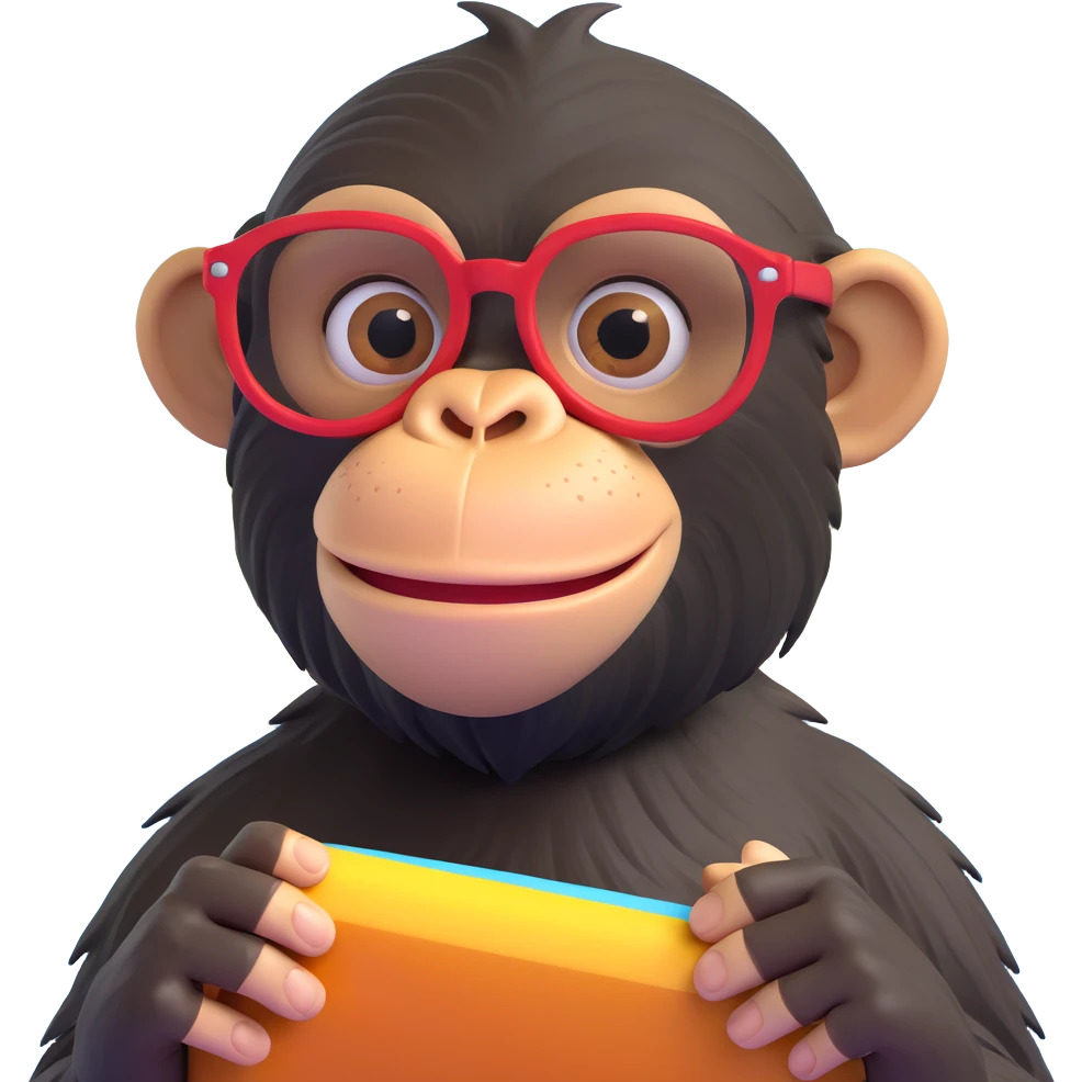 chimpanzé avec des lunettes au bord d'une piscine, style 3D emoji emoji