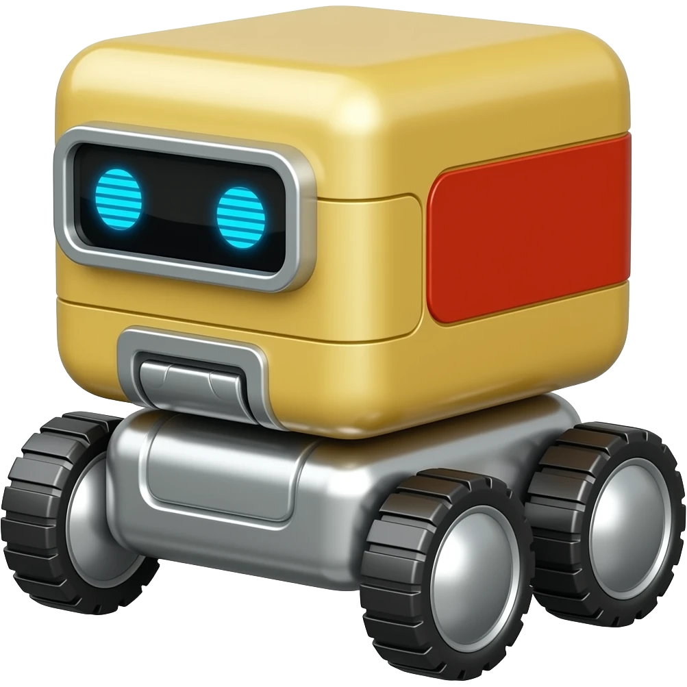 Metalic delivery design yellow and red solid square with 6 wheels and a blue led eyes emoji