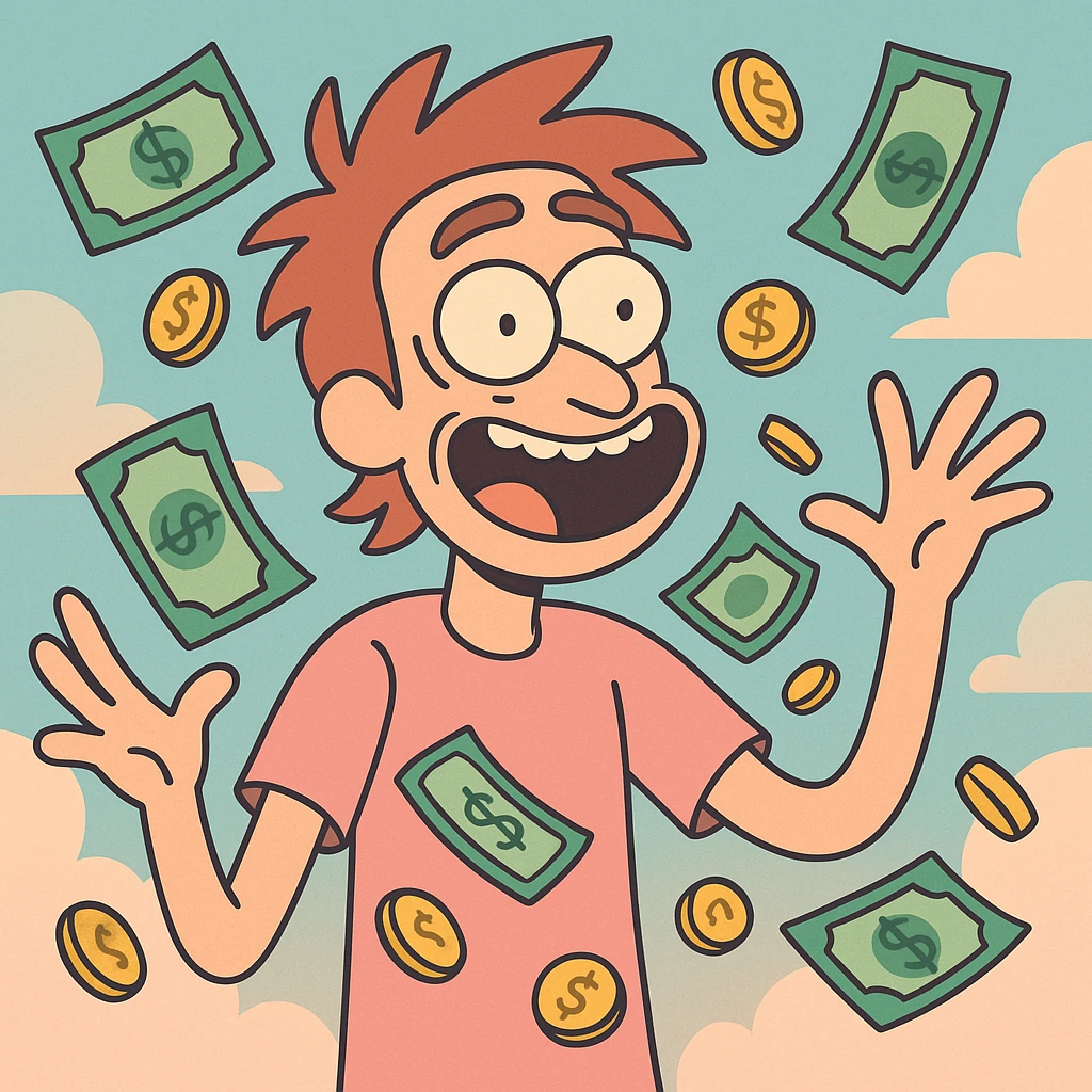 cartoon style money, colorful, playful emoji