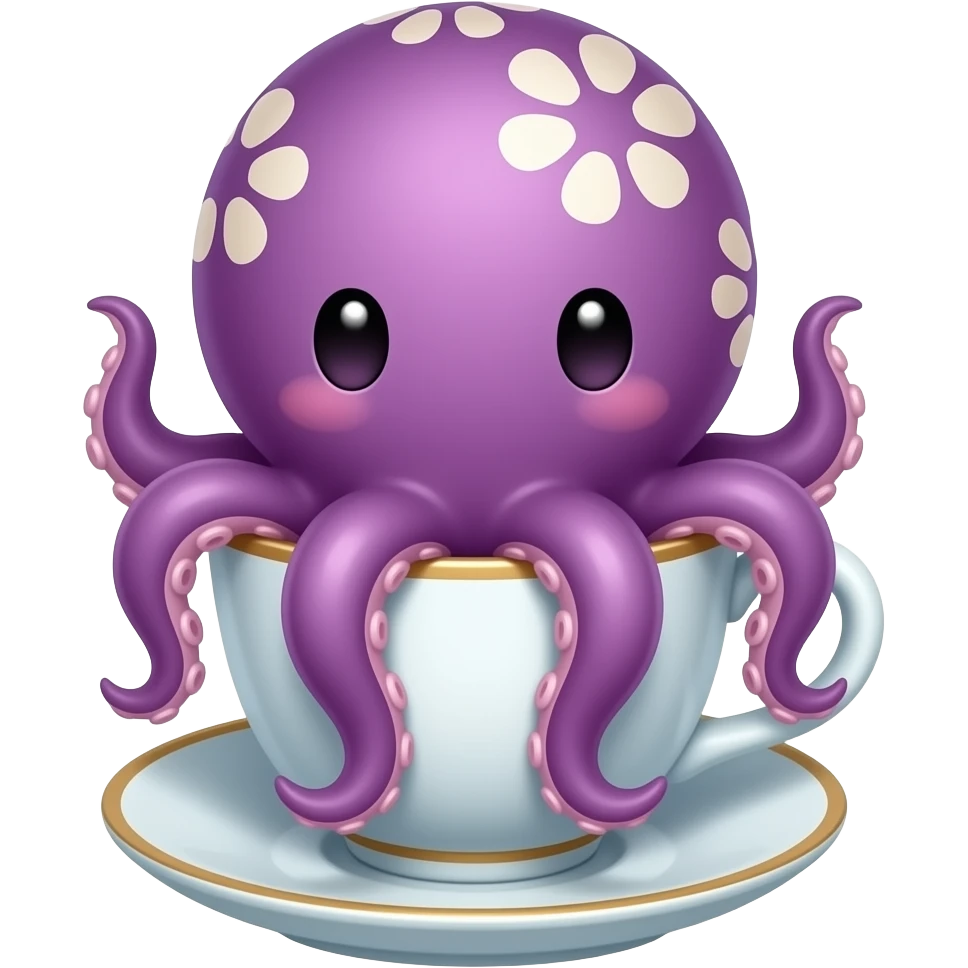 cute purple Octopus with a white flower pattern Teacup emoji
