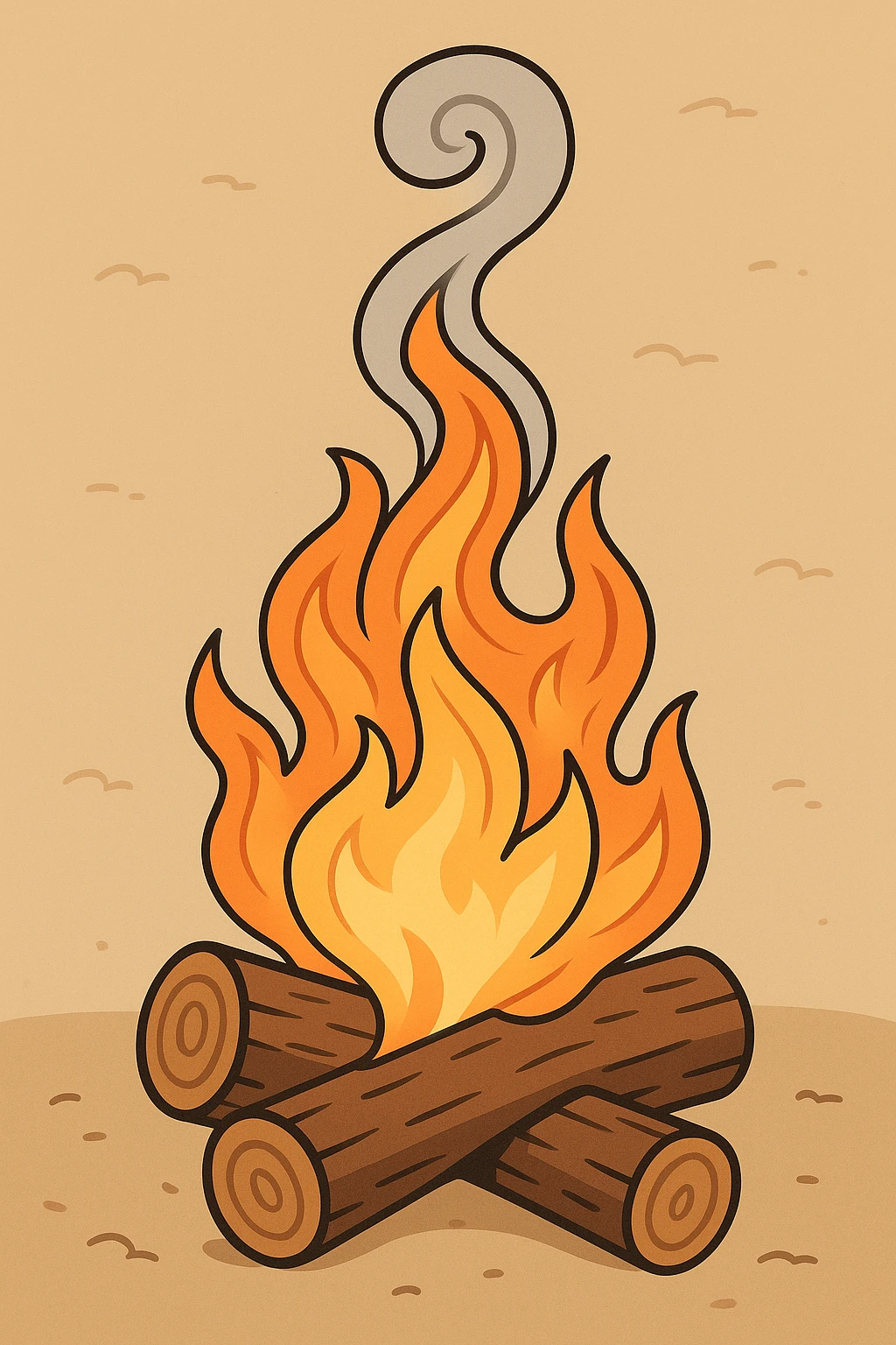 basic campfire, 2 logs, no person, upward smoke and flames with mesmerizing swirling effect, uncluttered and easy to recognize emoji
