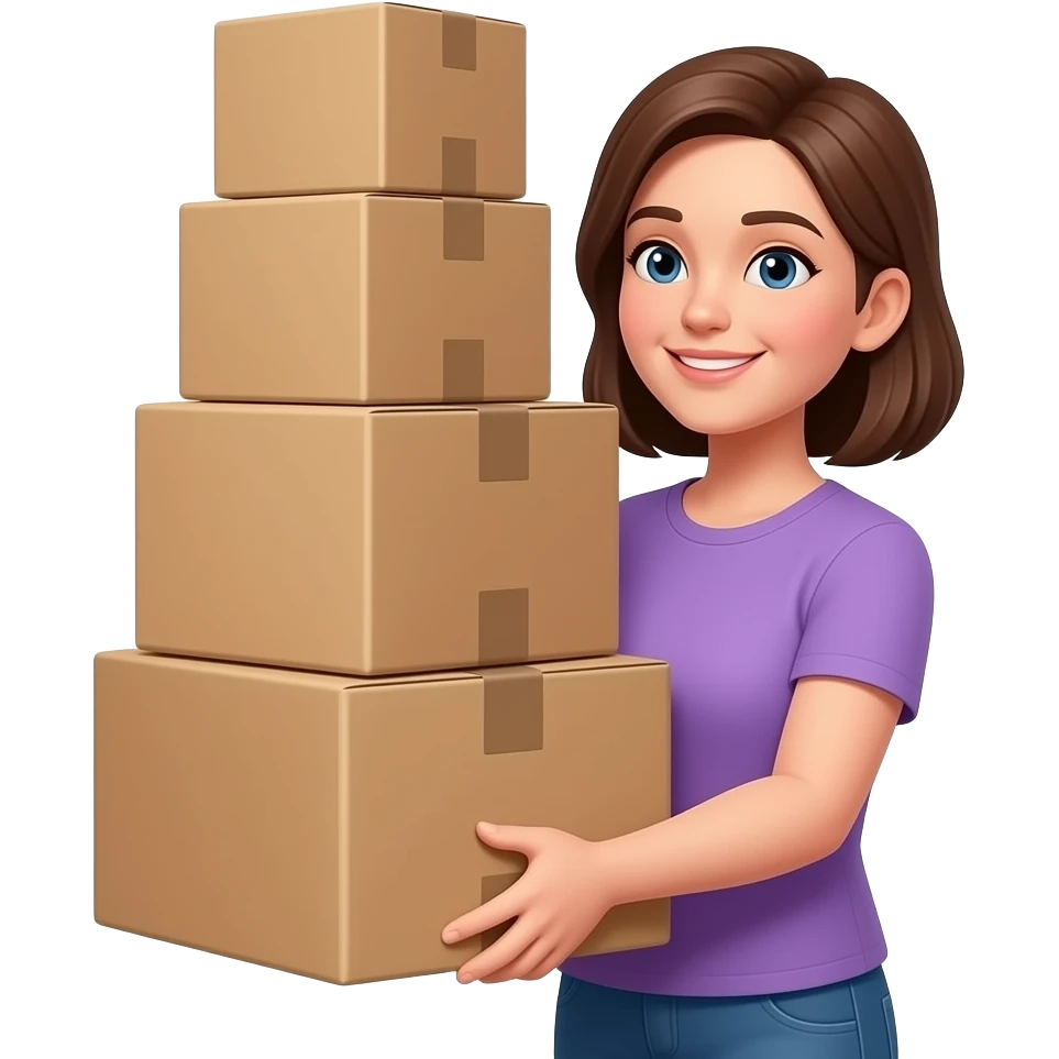 woman holding multiple boxes, overloaded, simple shapes emoji
