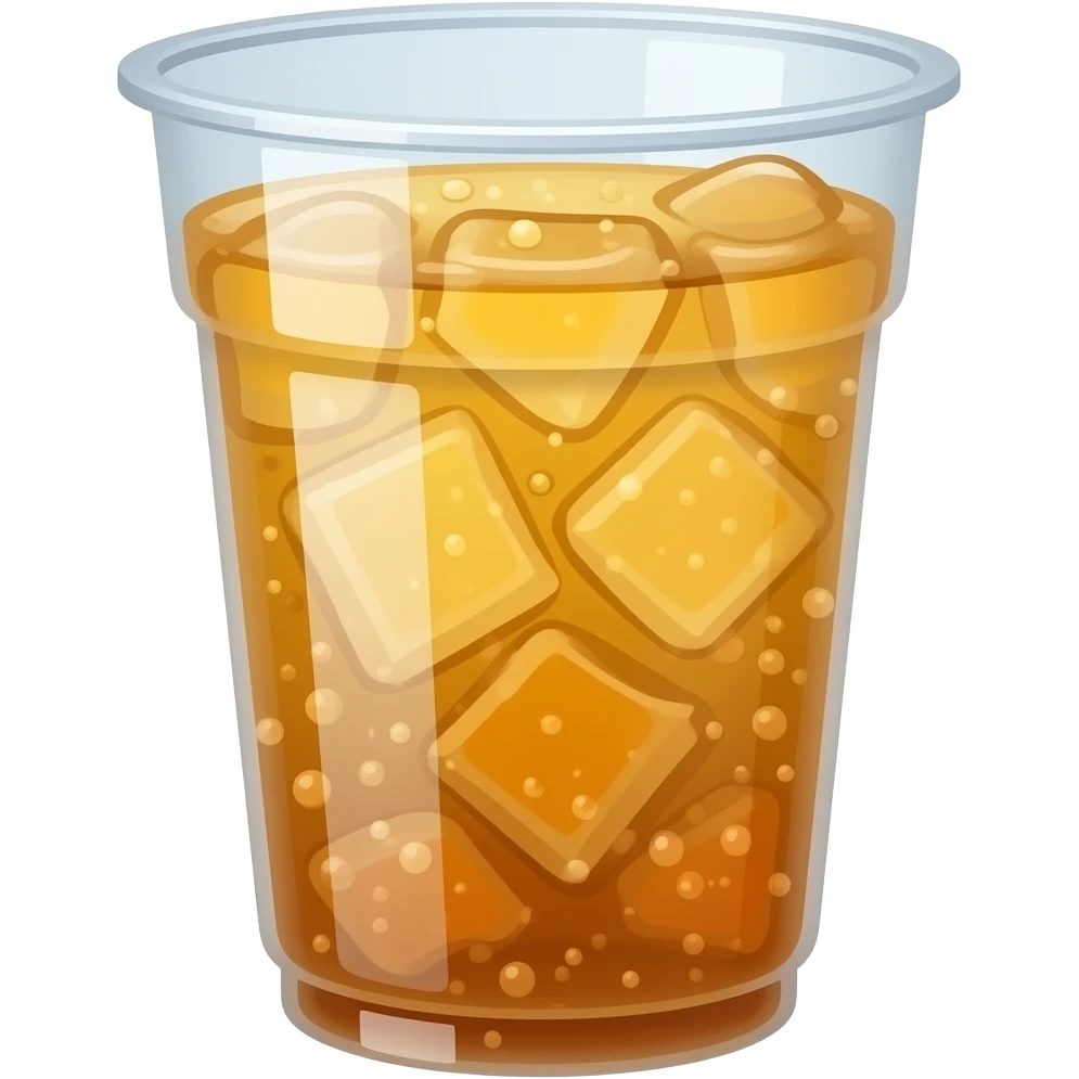 gaseosa de naranja con burbujas de gaseosa en vaso plastico transparente emoji