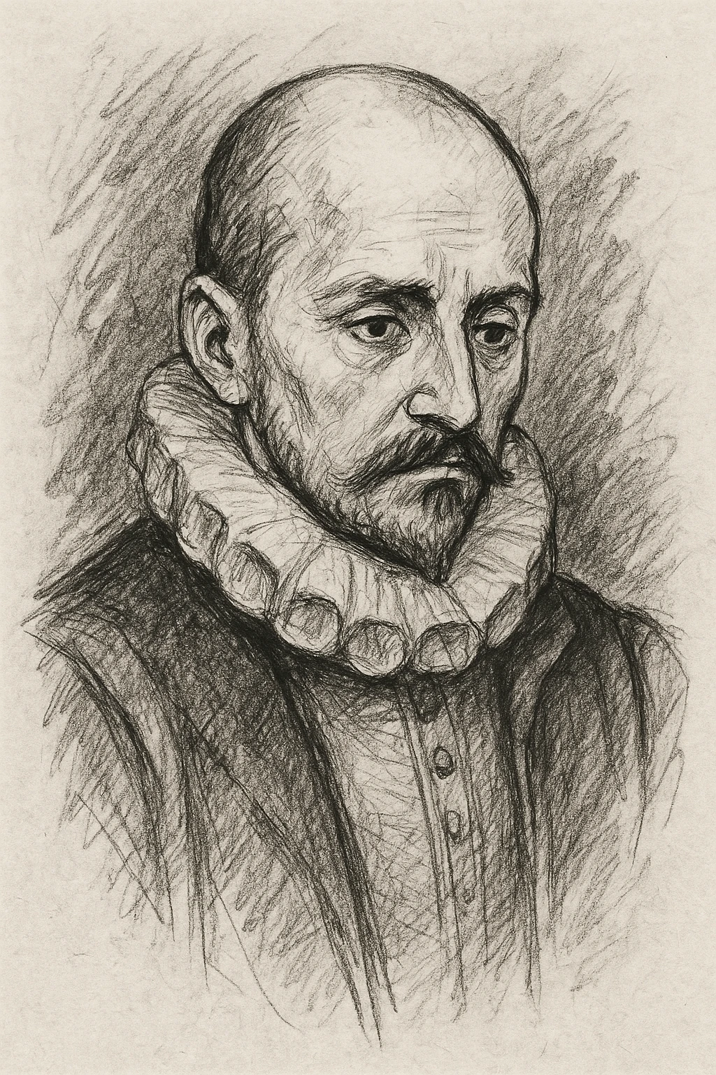 make a less detailed portrait of Montaigne, the french philosopher, a black outline emoji