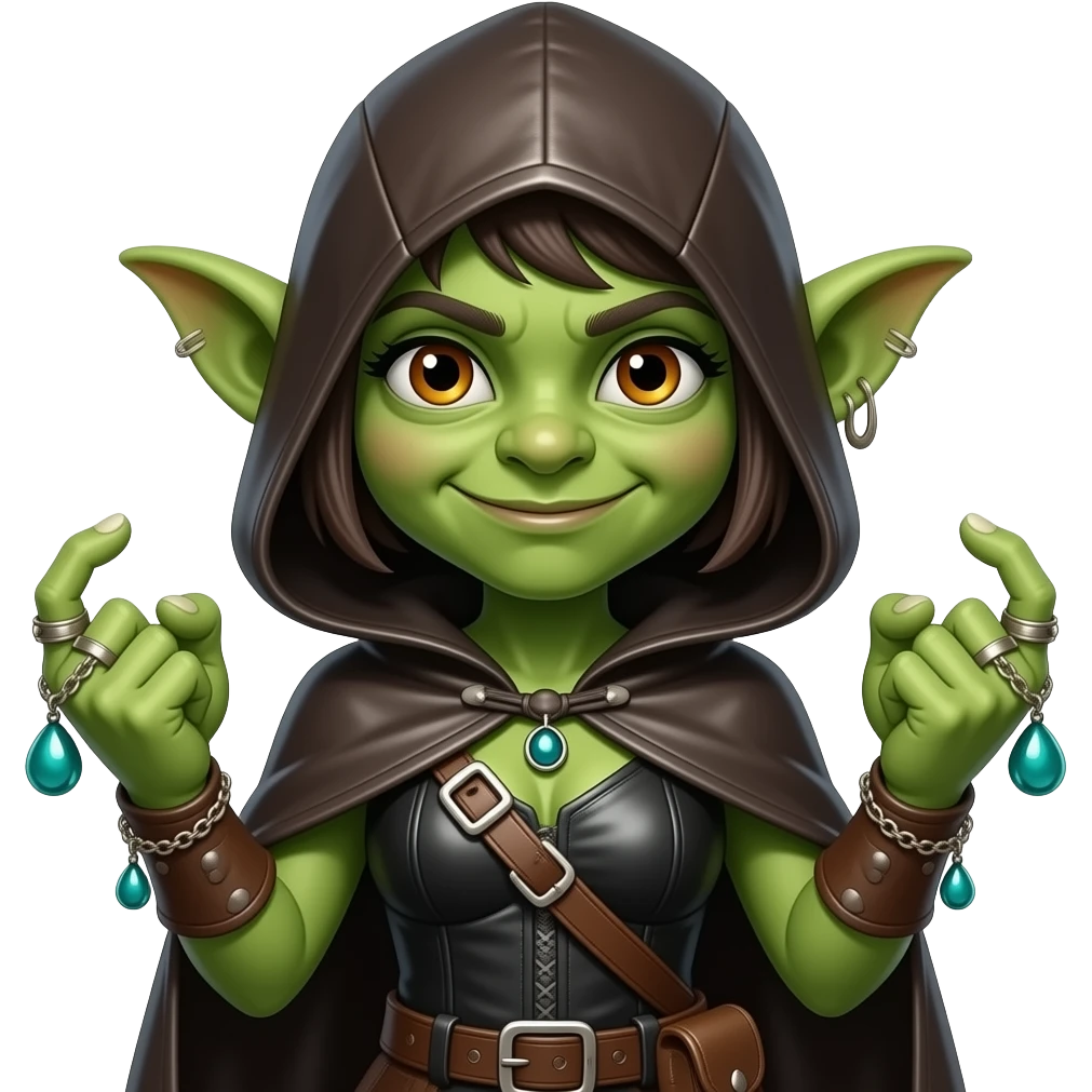 Green skin Goblin thief girl with shiny trinkets emoji
