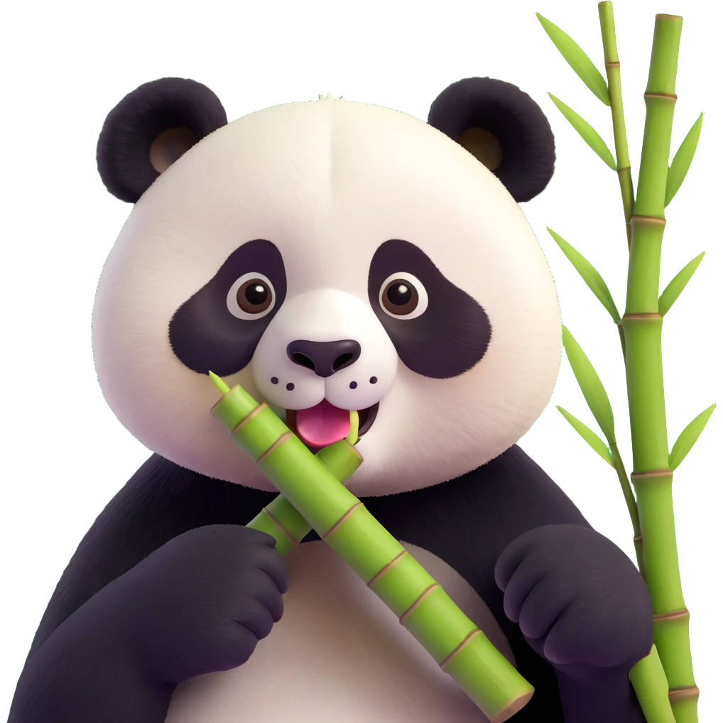 panda eating bamboo in forrest background, close up pose emoji