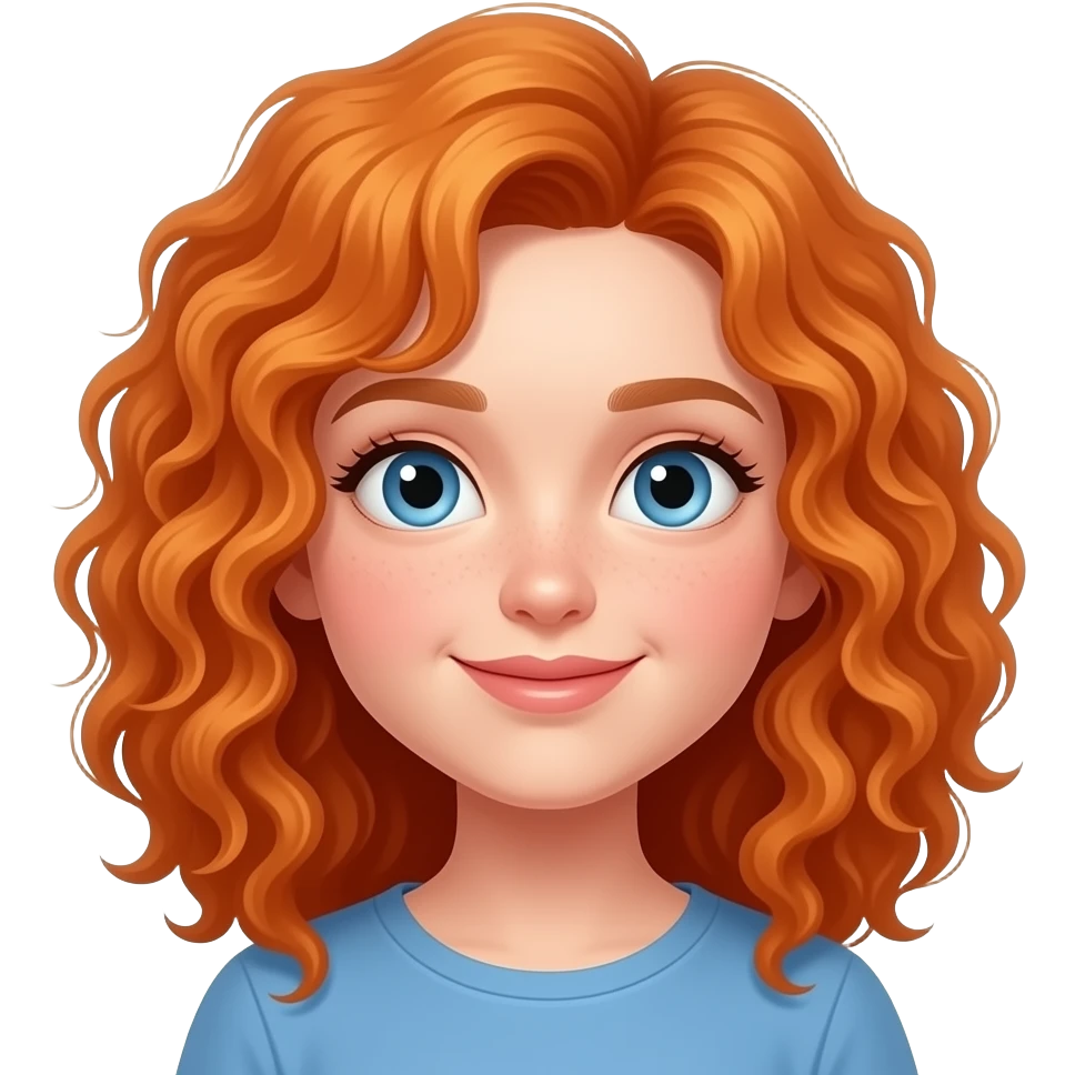 red curly hair girl with blue eyes emoji