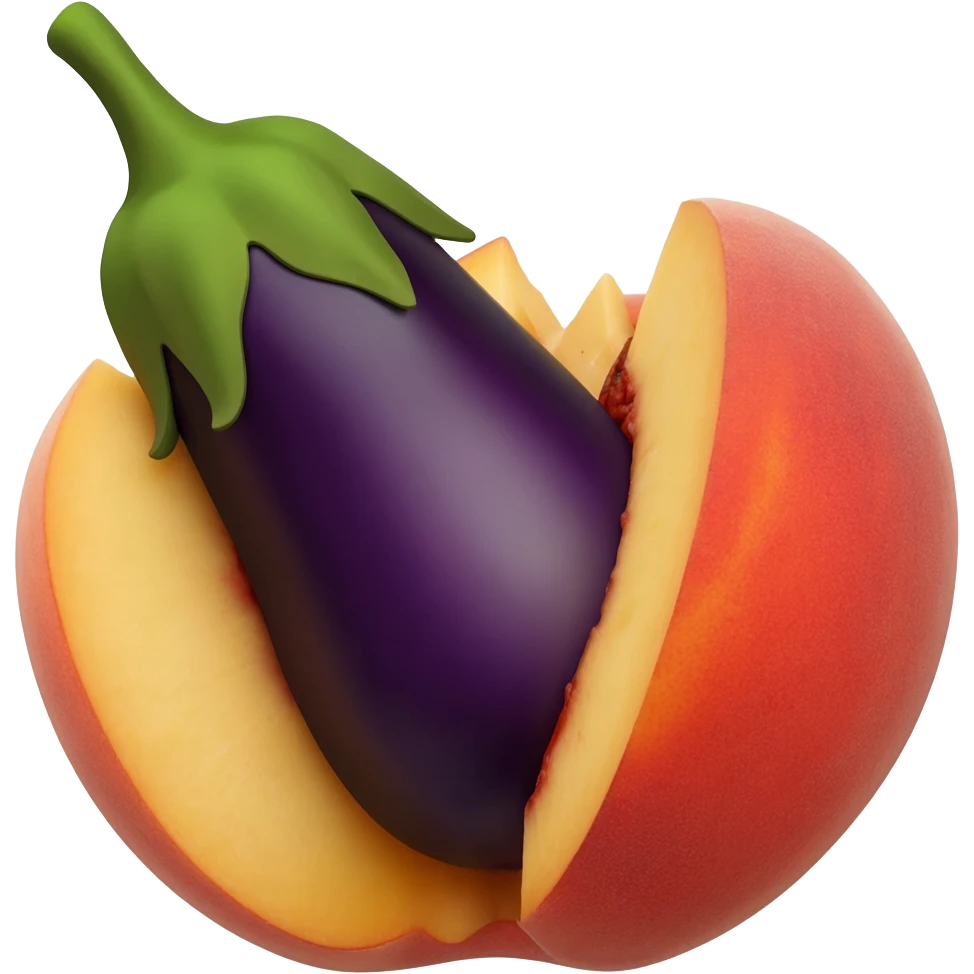 An eggplant wedged into a peach emoji