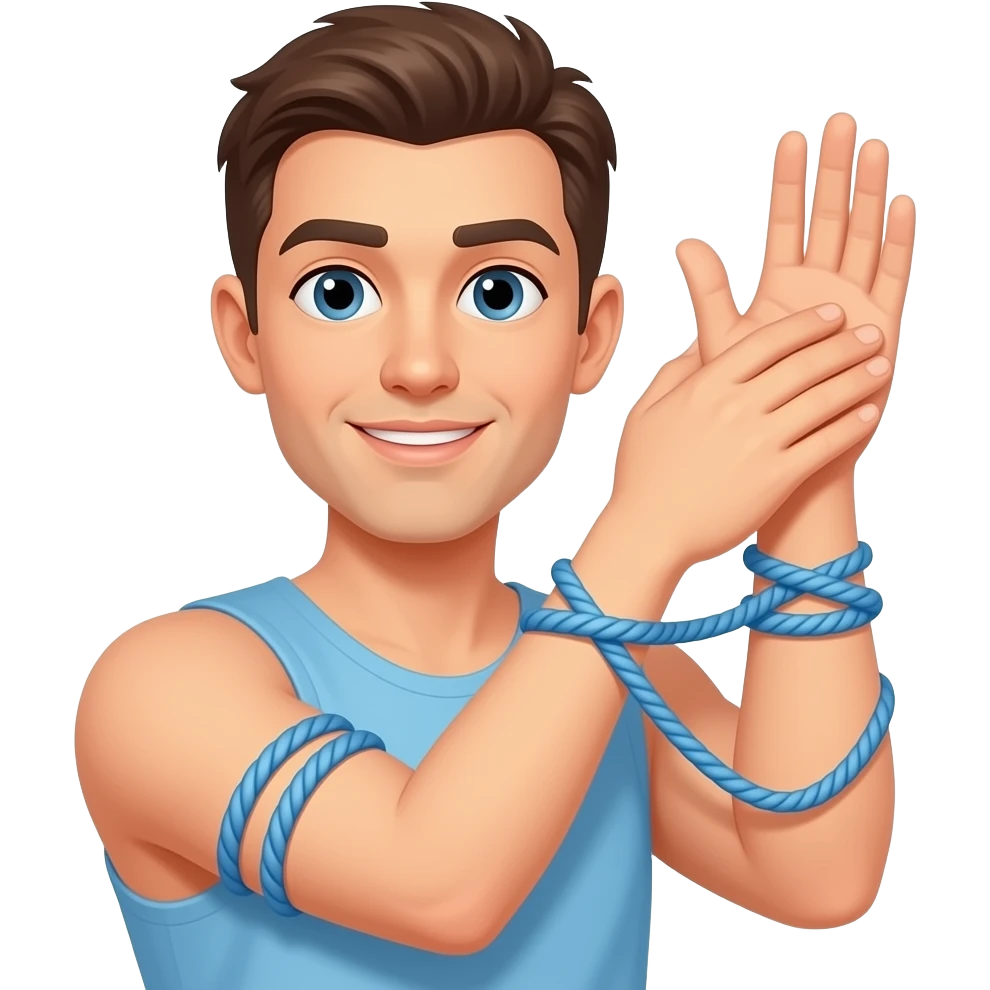 Elastic rope tied around arm where elbow meets arm but showing full arm from shoulder to hand but only gied around  right above elbow emoji