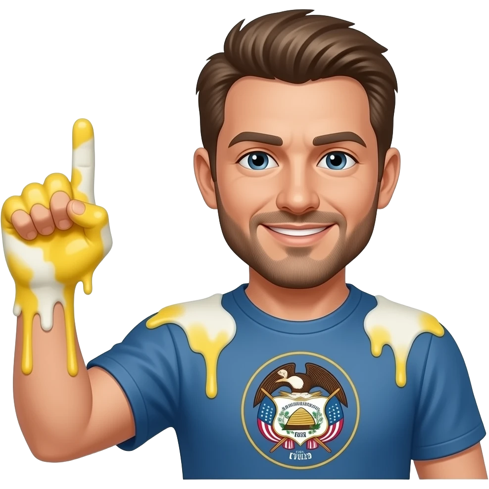 the flag of utah with a man's arm covered fingertip to elbow with egg yolks emoji