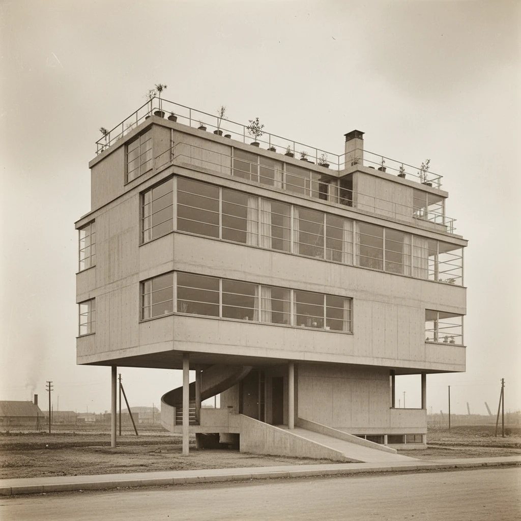 "Машина для жилья" Ле Корбюзье. Стиль конструктивизм 

Архивное фото, 1920-е годы

 emoji