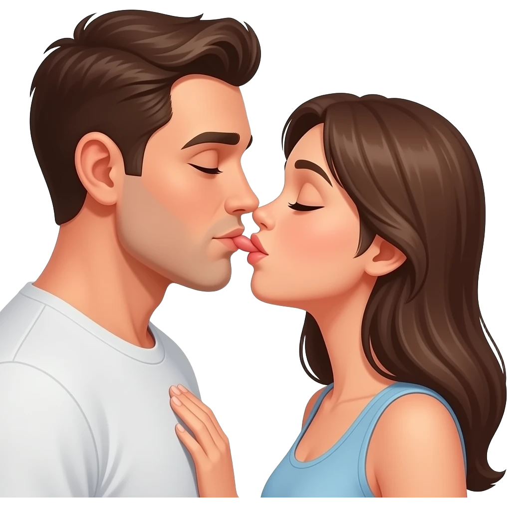 a man and a woman kissing, the man has an erection emoji