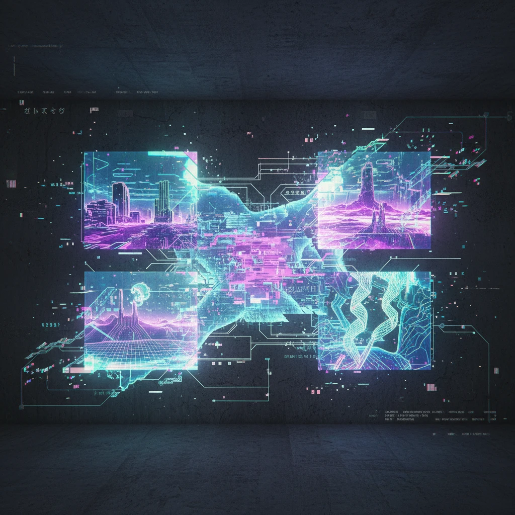 cyberwave glitch digital microscanner projection of these images but featuring no people, cyber hologram, abstract, experimental glitchy brutalist graphicwave,  style of anime emoji