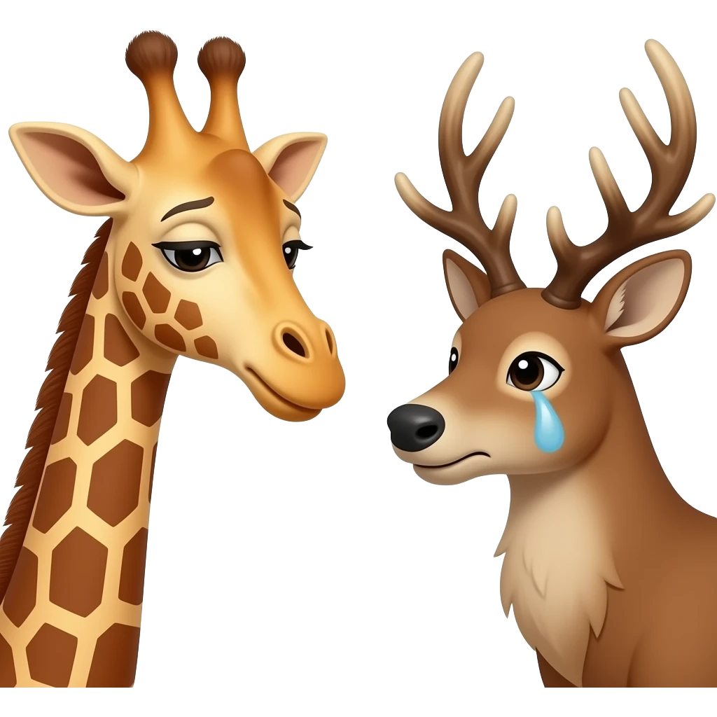 Einfacher Giraffenkopf traurig und Elchkopf traurig und schauen sich an emoji