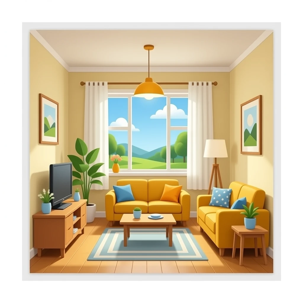 una casa por dentro con muebles de dia emoji