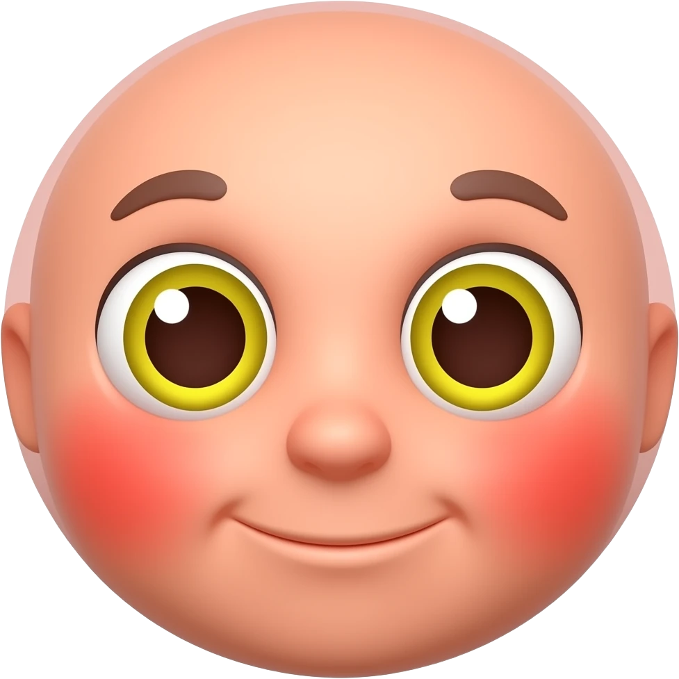 붉은색 얼굴의 홍조를 하고 있는 노란 눈알   갈색 동공의 귀여운 만화 입체적 이모티콘 emoji