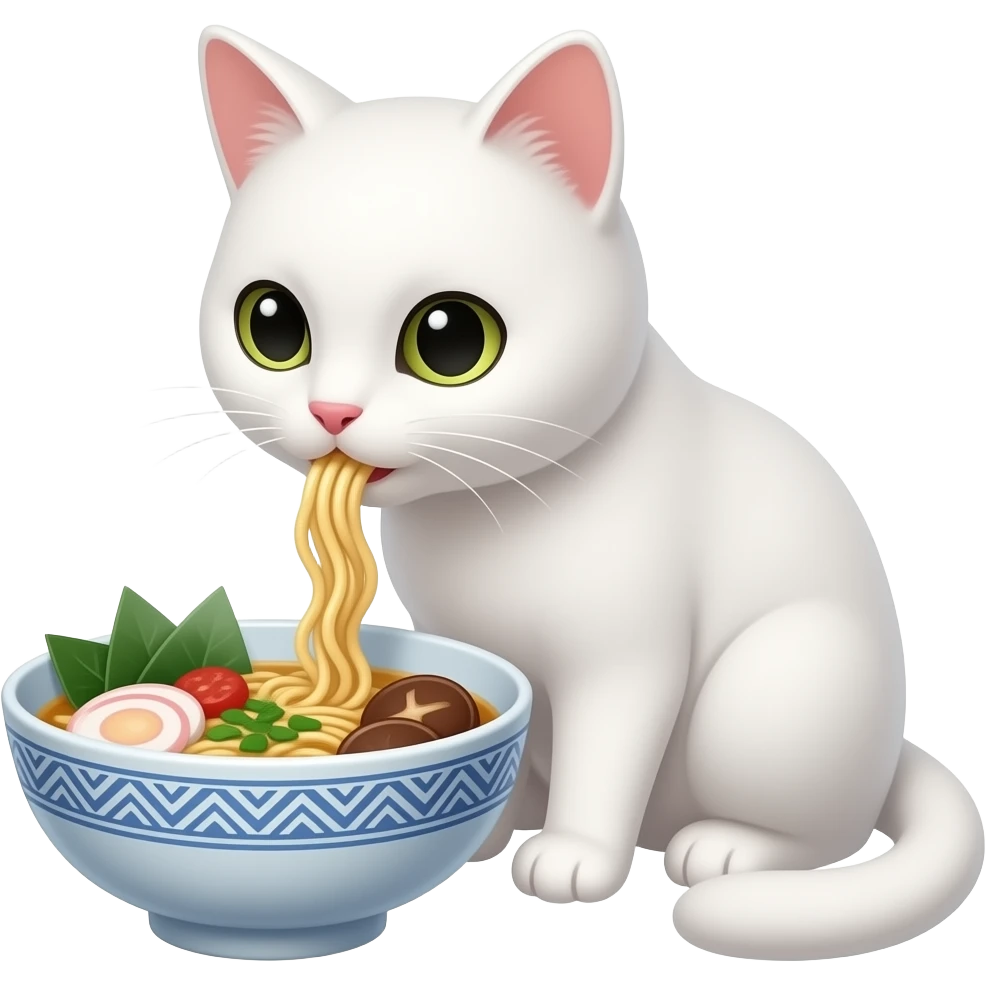 white cat eating ramen emoji