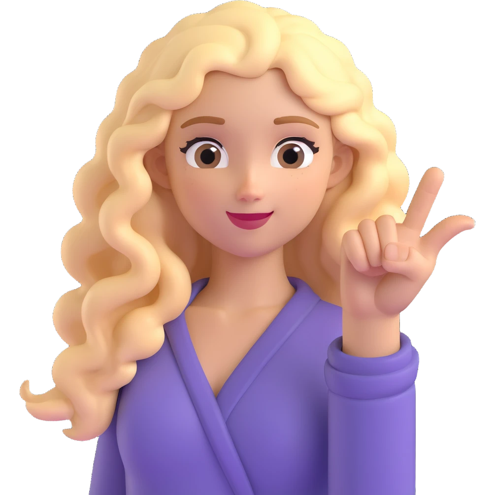 blonde girl with long curly hair holding up her hand in a stop gesture emoji