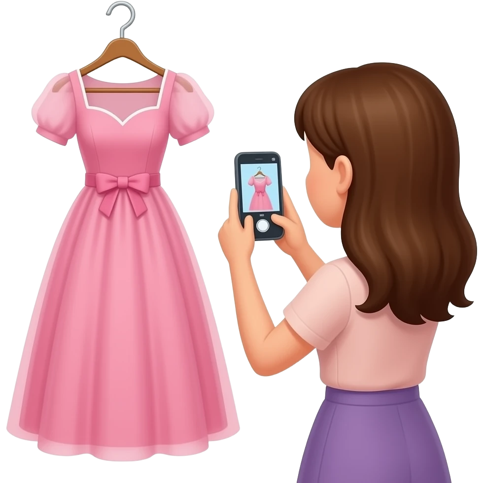 a women taking photo to a hanging dress emoji