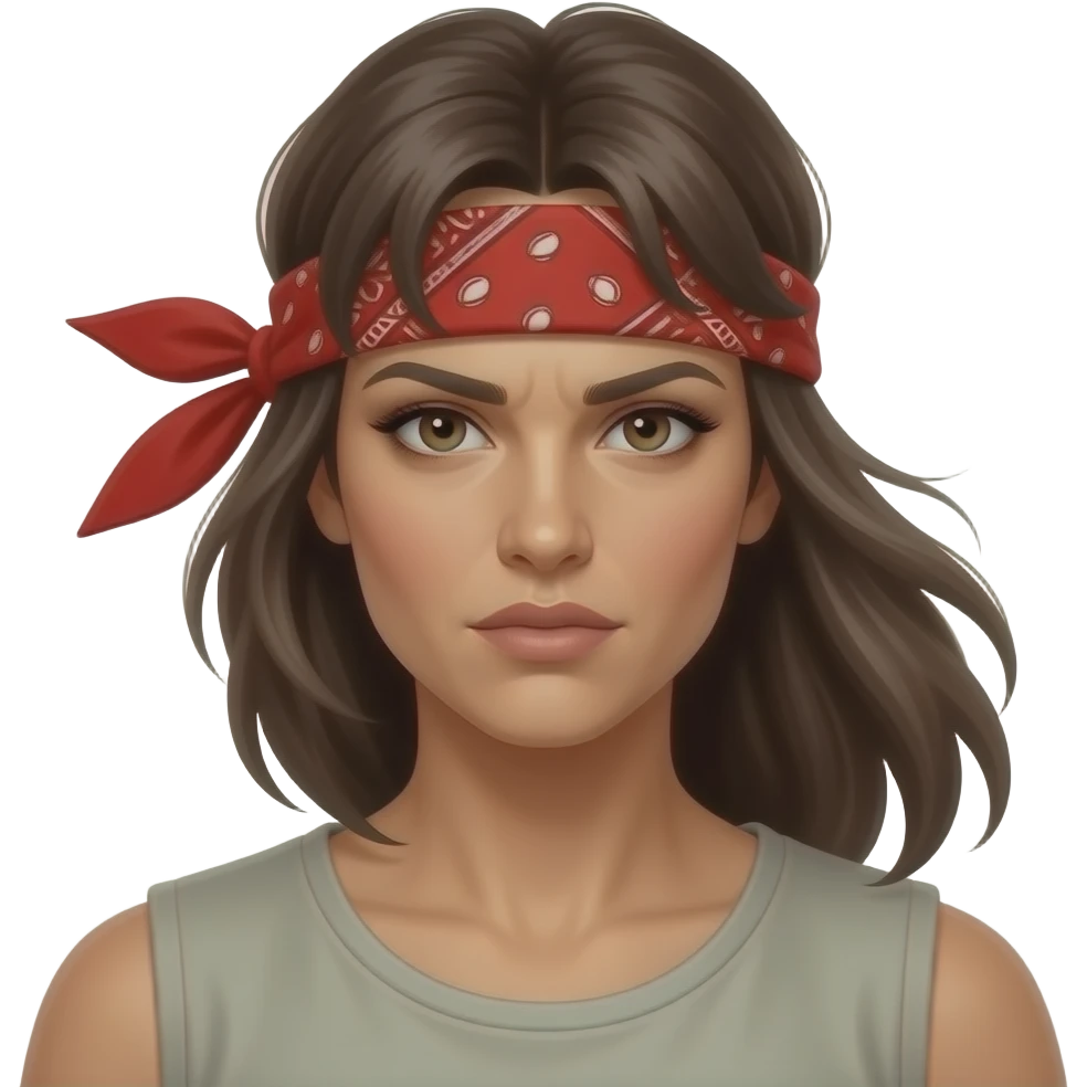 femme avec un bandeau rouge autour du front déterminé comme rambo le bandeau au vent emoji