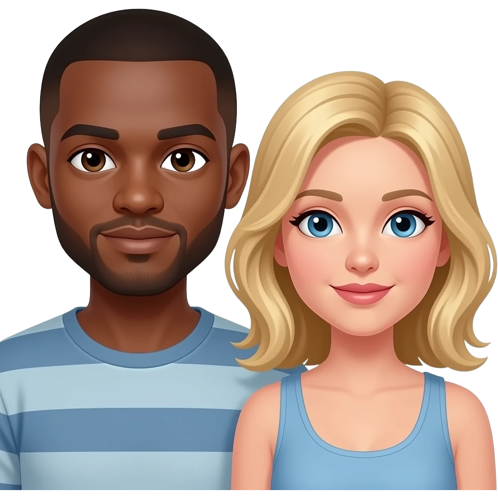 Black man with shaved head relaxing with blonde woman emoji