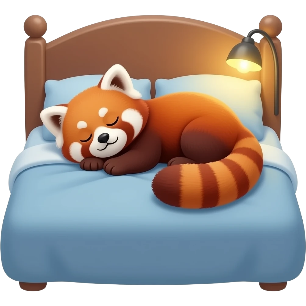 Ready to sleep,  red panda, cartoon, bed emoji