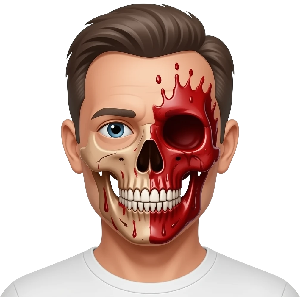 Man head skinned off showing bloody looking like a skeleton he is not a kid he is a adult skull red emoji