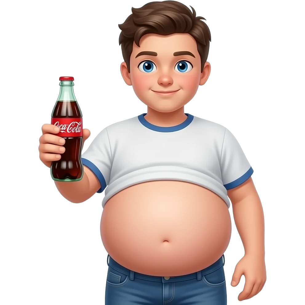 Zrób chłopak 13 latek z cola brzuchem🫄🏼 brzuch ma kształt jak balon + twarty brzuch + bardzo ogromny brzuch i trzyma coca-cole emoji