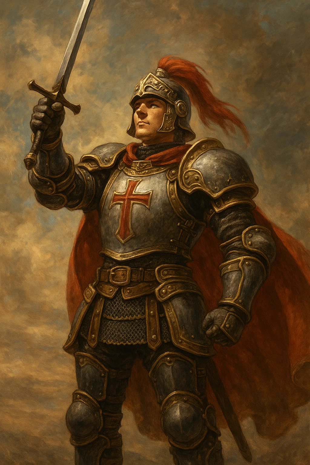 Final Fantasy XI Paladin, classic armor, standing proud, sword raised, fantasy illustration emoji