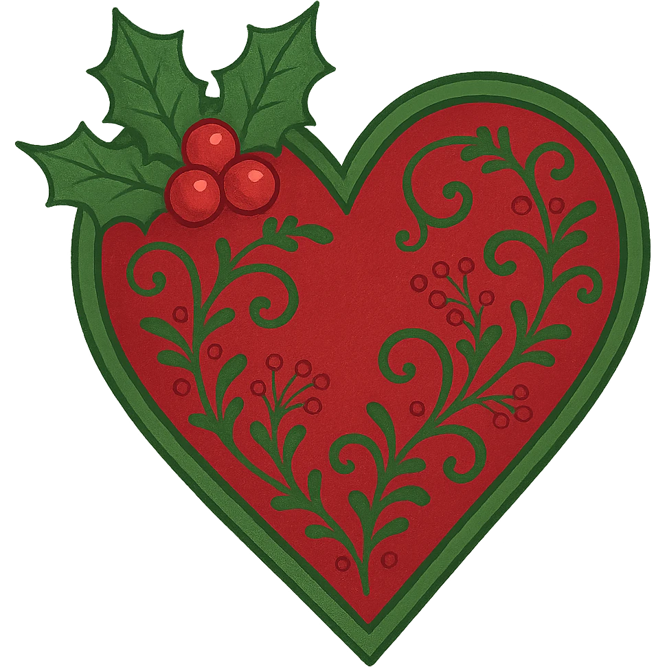 heart with Christmas theme, decorated with holly, red and green, remove background emoji