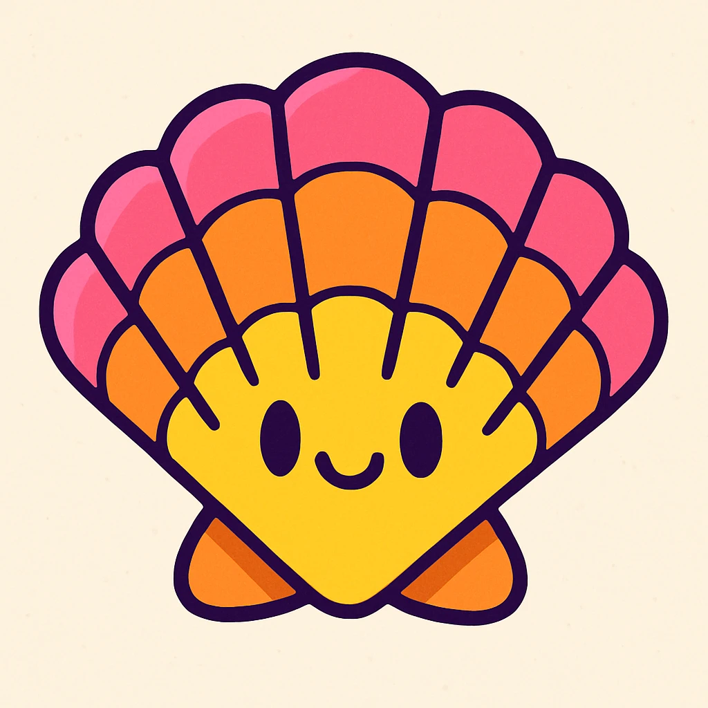 seashell, cartoon style, bright colors, cute emoji