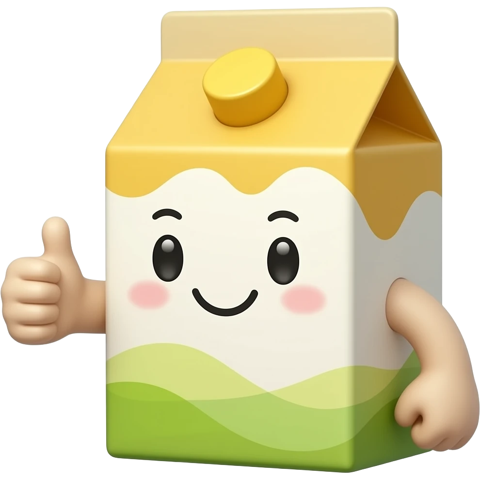 Kawaii juice box with happy face and thumbs up emoji