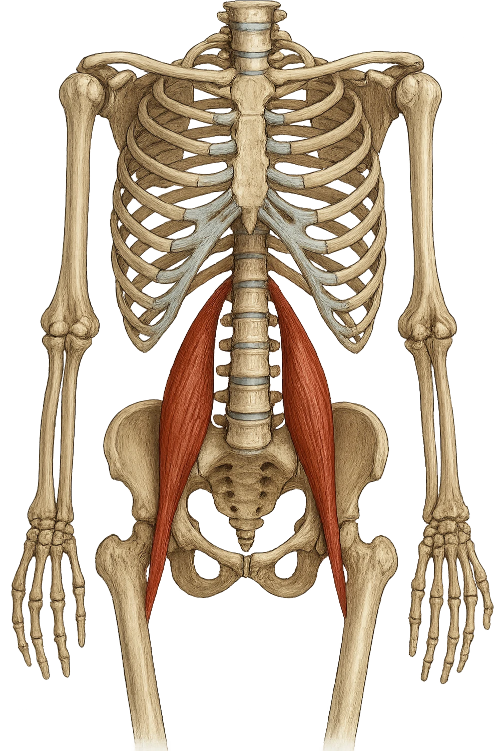 fai un immagine identica che riguarda IL MUSCOLO PSOAS i in evidenza (anatomicO) con colori naturali di un corpo umano. falla iperrealistica anatomica in 4k emoji