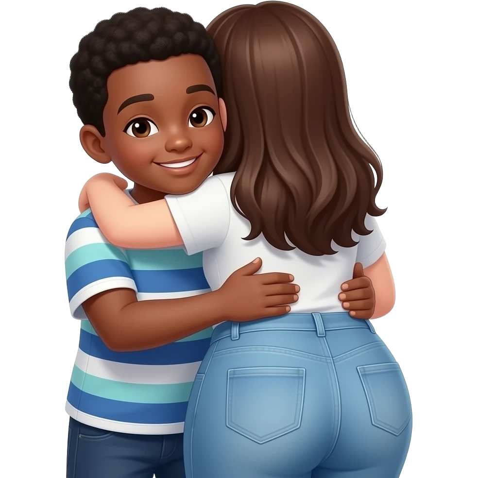 Uno chico moreno abrazando a una chica de gran culo de espalda al chico emoji
