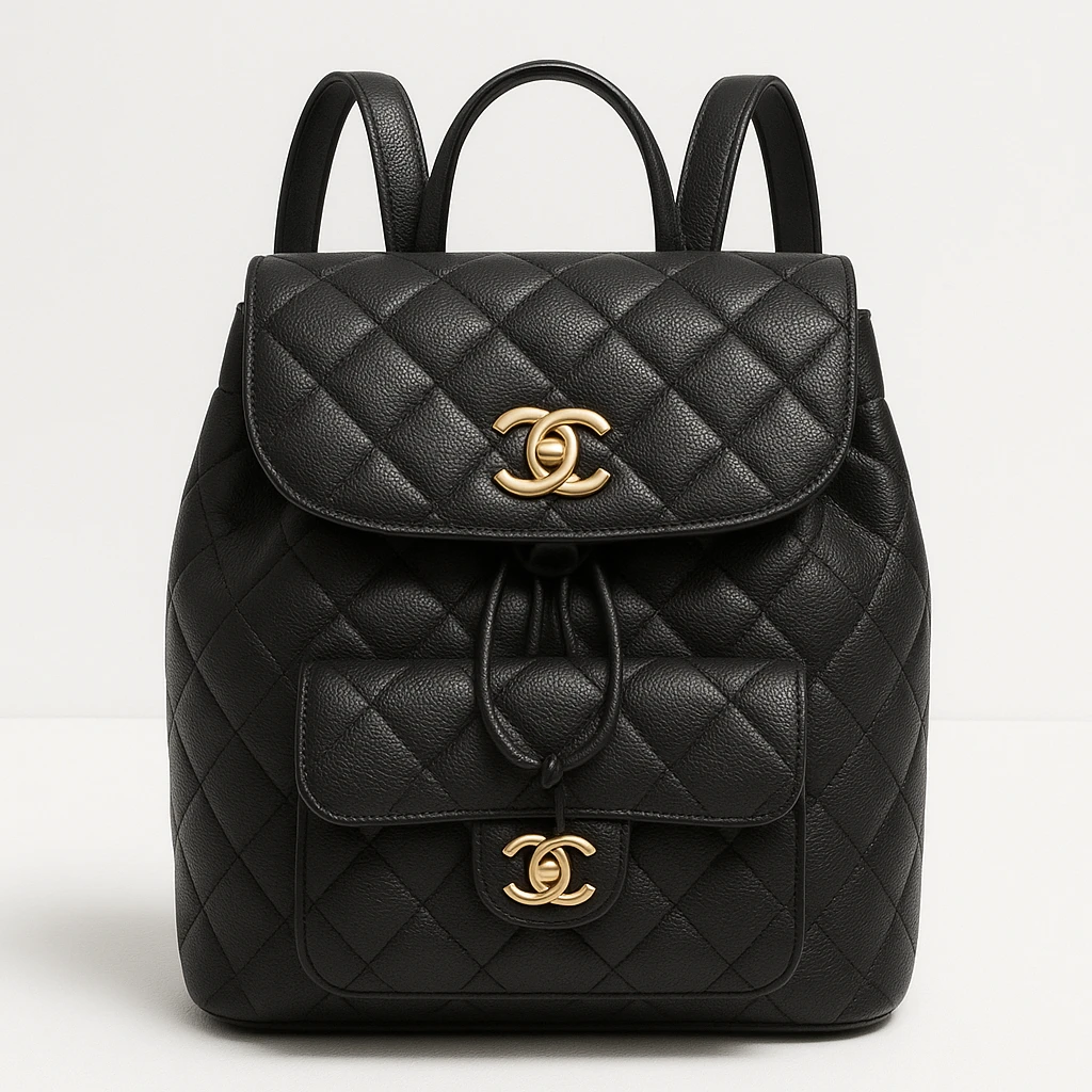 Chanel Urban Backpack, black quilted leather, gold hardware, CC logo, elegant and urban, minimalist background emoji