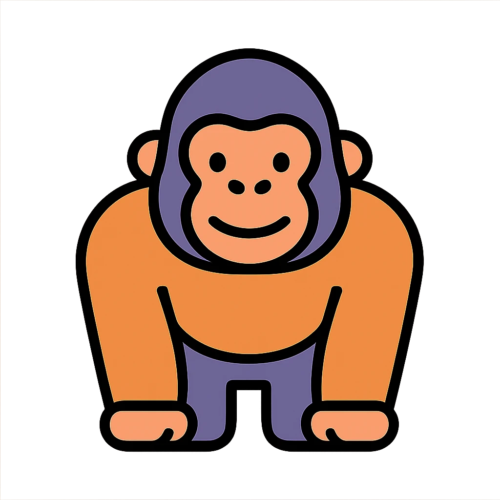 cute cartoon gorilla icon, rounded shapes, friendly expression, broad shoulders, modern icon style emoji
