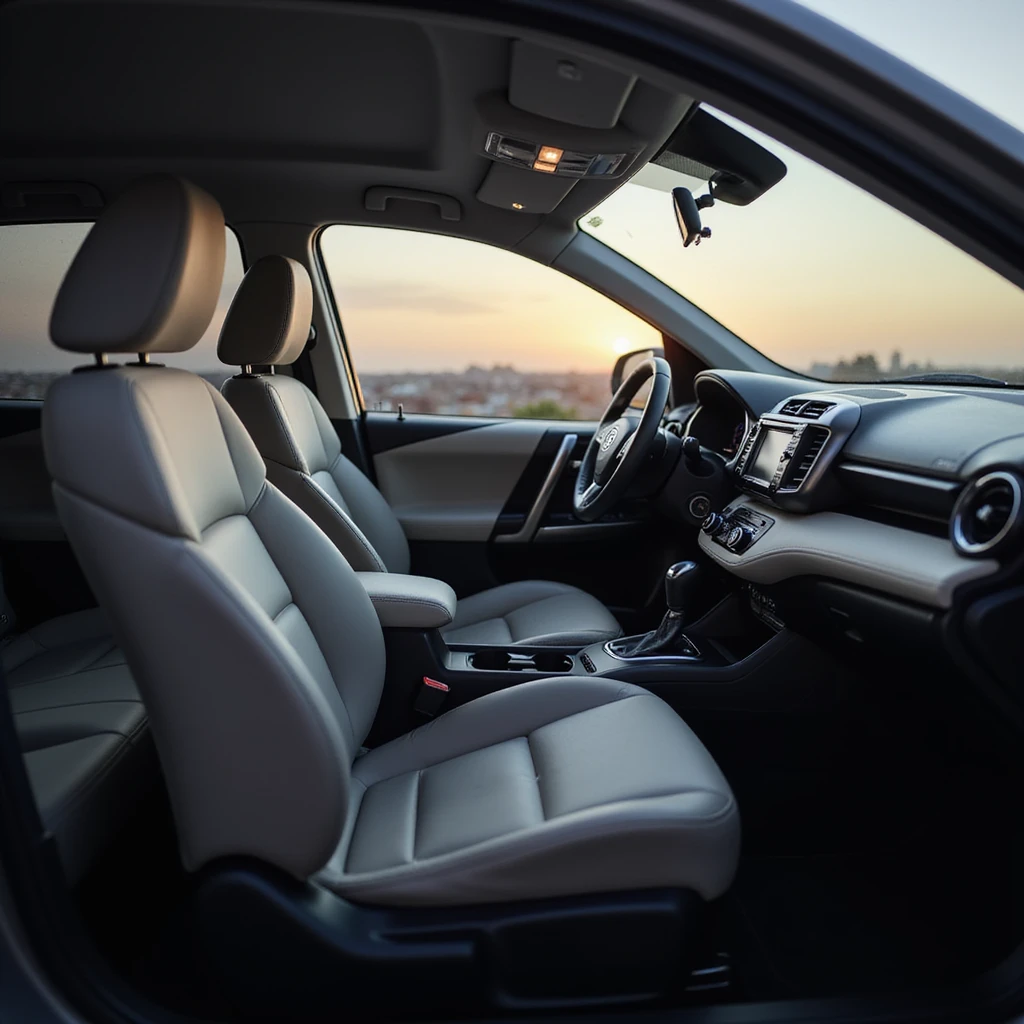 realistic interior of Toyota RAV4, front seats and dashboard emoji