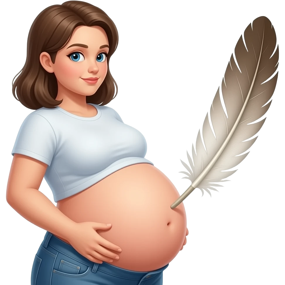 A girl with a huge bloated belly,now faces a battle with a feather that wants to tickle her bellybutton. emoji