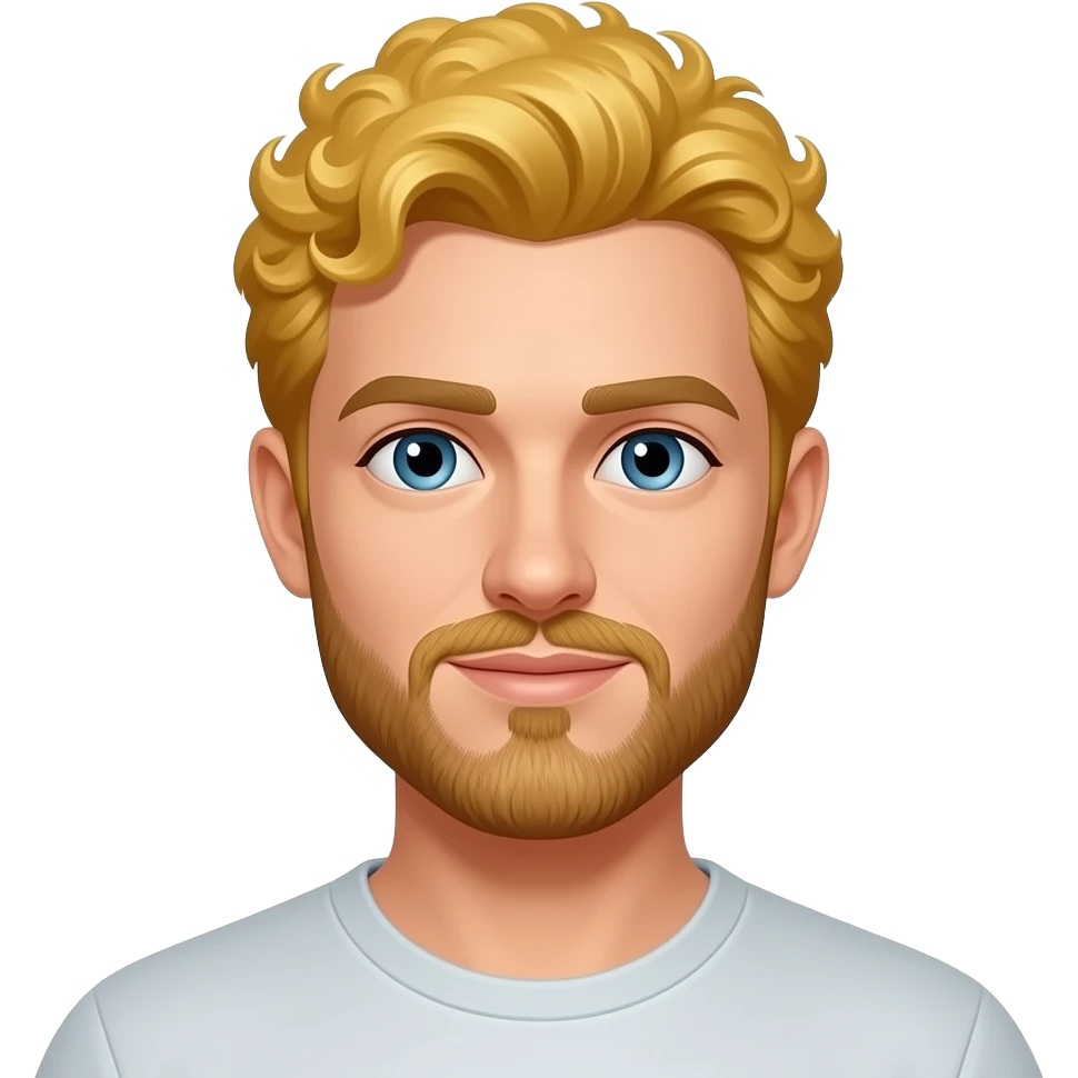 Kapalı sarı ve kıvırcık saçlı hafif sakal ve hafif bıyık mavi göz açık tenli bıyık kısa sakal kısa emoji