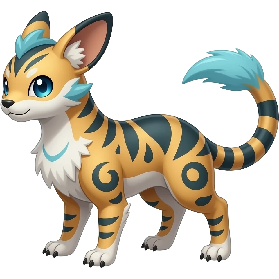 web-scale-patterned ancient Short-legged quadrupedal elegant oriental feral painted Absol-Glaceon-Sylveon-animal-Fakémon-fusion-hybrid-creature emoji